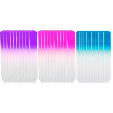 SIUSIO 30PK Professional Glass Nail Files for Natural Nails Czech Short Crystal Nail File Buffers for Nail polishing - The Best Emory Boards for Fingernail &amp; Toenail Care (Purple &amp; Pink &amp; Blue)