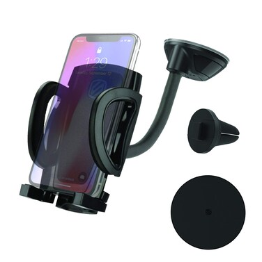 Scosche IHW10-SP1 4-in-1 Car Phone Holder Windshield, Dashboard, Vent, Cup Mount with Suction Cup   Dash, Vent or Windshield Mount   Stick Grip Suction Cup Base   Non-Magnetic   Black