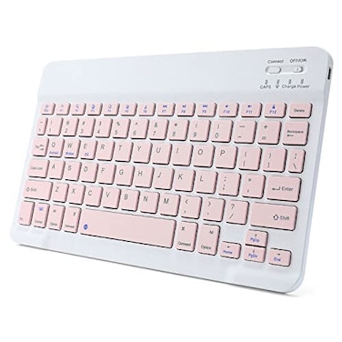 Ultra-Slim Rechargeable Bluetooth Keyboard Portable Compact Wireless Keyboard for Android Windows Samsung Galaxy Tab Tablet Smartphone Cell Phone iOS iPhone iPad, iPad Pro, iPad Air, iPad Mini (Pink)