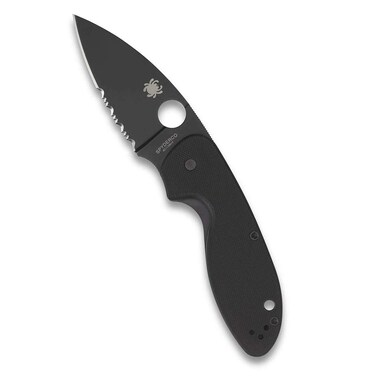 Spyderco Efficient Value Knife with 2.98" Drop-Point Black Blade and Durable Black G-10 Handle - Combination Edge - C216GPSBBK
