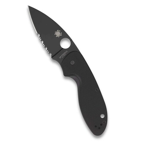 Spyderco Efficient Value Knife with 2.98&quot; Drop-Point Black Blade and Durable Black G-10 Handle - Combination Edge - C216GPSBBK