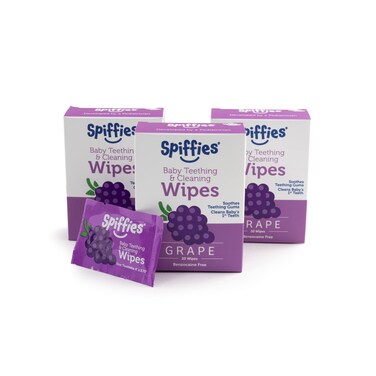Spiffies Baby Oral Care Tooth Wipes - Gum &amp; Teeth Wipe Tissues for Teething Relief &amp; Cleaning Infant &amp; Toddler Teeth - Baby Tooth Wipes w/Xylitol for Ages 0-12 Months &amp; Up (Grape, 20 Count, 3 Pack)