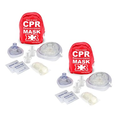 Ever Ready First Aid Adult and Infant CPR Mask Combo Kit with 2 Valves with Pair of Vinyl Gloves &amp; 2 Alcohol Prep Pads - Red (2)
