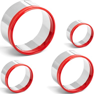 4Pcs Round Cookie Cutter Set 2", 3", 4", 5", Biscuit Cutters, Large Circle Cookie Cutters, Sandwich Cutter, Unique Design with Protective Red Top PVC