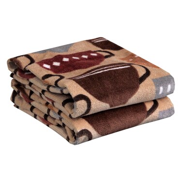 T-fal Fiber Reactive Print Kitchen Towels: Highly Absorbent, Super Soft - 100% Cotton, 16"x28" Dish Towels for Cleaning &amp; Drying Dishes, Pans, Glassware, or Countertops, 2-Pack, Coffee
