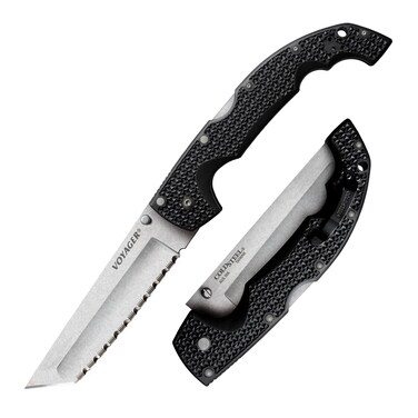 Cold Steel XL Voyager 5.5" AUS10A Tanto Point Serrated Edge Razor-Sharp Blade 6.75" Griv-Ex Handle Everyday Carry Tactical Folding Knife