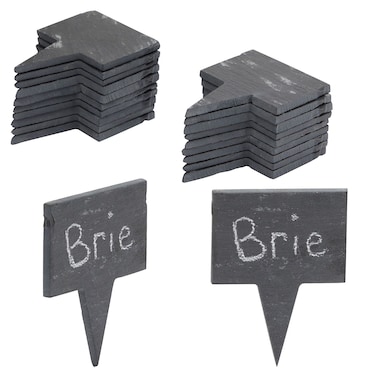 Juvale 20 Slate Stone Cheese Labels for Charcuterie Board with 6 Chalks, 2 Storage Bags (28 Piece Set)