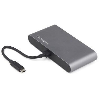StarTech.com Thunderbolt 3 Mini Dock - Portable Dual Monitor Docking Station with DP 4K 60Hz, 1x USB-A Hub (USB 3.0/5 Gbps), GbE - 11in/28cm Cable - TB3 Multiport Adapter - Mac/Windows (TB3DKM2DPL)