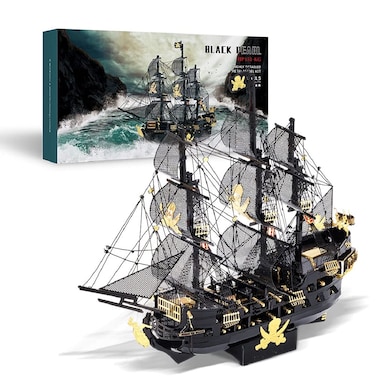 Piececool 3D Puzzles for Adults, Black Pearl Pirate Ship Metal Model Kits, 3D Watercraft Model Building Kit, DIY Craft Kits for Family Time, Great, 307Pcs