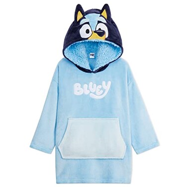 Bluey Blanket Hoodie for Kids &amp; Toddlers Fleece Wearable Blanket Cozy Hooded Blanket Sweatshirt with Warm Sherpa Lined Hood Loungewear Kids Gifts (Blue/Navy, 2-4 Years)