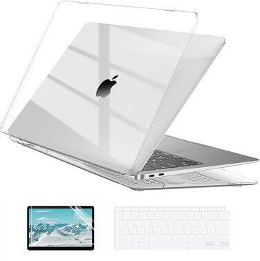 EooCoo Hard Case Compatible with MacBook Air 13 inch M1 Chip 2021-2018 with Retina Display, Air 13.3 inch Plastic Protective Case + Transparant Keyboard Cover + Screen Protector, Crystal Clear