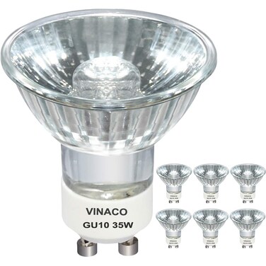 Vinaco GU10 Halogen 35W Bulbs, 6pcs GU10+C 120V 35W Halogen Light Bulbs with Glass Cover, GU10 Dimmable, High Efficiency MR16 GU10 Light Bulb for Track Light Bulbs, Range Hood Light Bulbs