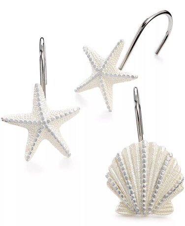 Avanti Linens - Shower Curtain Hooks, Seashell Inspired Bathroom Accessories, Set of 12 (Sequin Shell Collection)