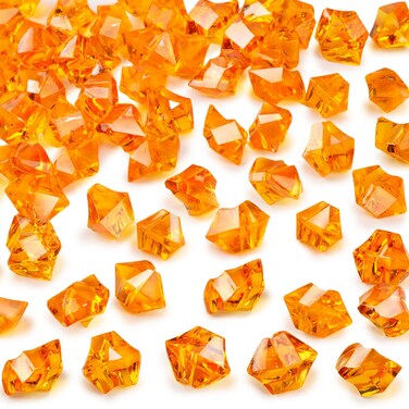 DomeStar Orange Fake Crushed 150 PCS Fake Diamonds Plastic Acrylic Clear Ice Rock Diamond Crystals Fake Ice Cubes Gems for Home Decoration Wedding Display Vase Fillers