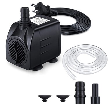 CWKJ Fountain Pump, 160GPH(10W 600L/H) Submersible Water Pump, Durable Outdoor Fountain Water Pump with 4.9ft Tubing (ID x 1/3-Inch), 3 Nozzles for Aquarium, Pond, Fish Tank, Water Fountain Pump