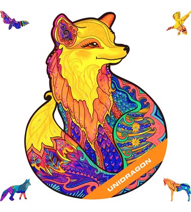 UNIDRAGON Wooden Puzzles for Adults Unique Jigsaw Puzzles - Small Alluring Fox Kingsize 7"x9.2" 103 PCS Deko with Cut 0.03 mm Accuracy Animal