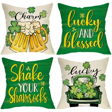 Softxpp 4th of July Patriotic American Decorative Throw Pillow Cover 18x18 Set of 4, God Bless America Est.1776 Stars Stripes Cushion Case, Faith Allegiance Family Freedom Home Sofa Couch Decor