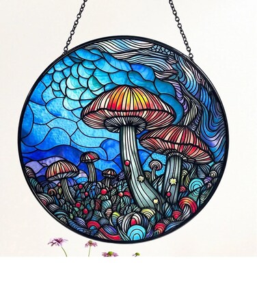 7.8'' Peacock Decor Suncatcher Stained Glass - Originally Designed Peacock Suncatchers for Sun Catchers Indoor Window   Gifts for Peacock Lovers Painted Glass Panel Decor Themed Gift