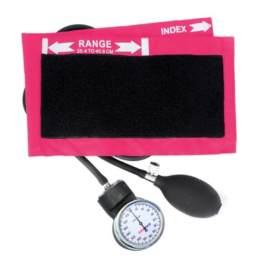 Dixie Ems Deluxe Aneroid Sphygmomanometer Blood Pressure Set W/ Adult Cuff, Carrying Case and Calibration Tool - Pink