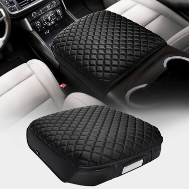 KBH Center Console Armrest Cover for Chevy Chevrolet Silverado, GMC Sierra 2019-2025, Tahoe, Suburban, Yukon 2021-2025, Vinyl Leather Console Lid Cushion, Anti-Scratch, Bucket Seat, Black