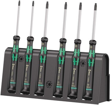 Wera - 4013288032294 2067/6 Kraftform Micro Torx BO Tamper-Resistant Electronics Screwdriver Set and Rack, 6-Piece