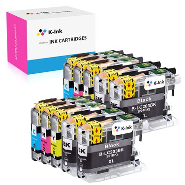 K-Ink Compatible Ink Cartridge Replacement for Brother LC203, LC203XL, LC201XL, LC201 - Compatible with MFC-J480DW, J880DW, J4420DW, J680DW, J885DW (10 Pack: 4 Black, 2 Cyan, 2 Magenta, 2 Yellow)