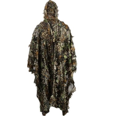 Zicac Outdoor 3D Leaves Camouflage Ghillie Poncho Camo Cape Cloak Stealth Ghillie Suit Military CS Woodland Hunting Poncho