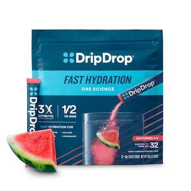 DripDrop Hydration - Watermelon - Electrolyte Drink Mix Single Serve Hydration Powder Packets   Non-GMO, Gluten Free, Vegan   32 Sticks