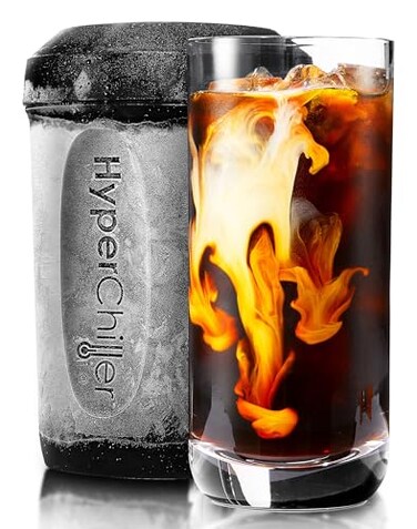 HyperChiller HC2 Patented Iced Coffee/Beverage Cooler, NEW, IMPROVED,STRONGER AND MORE DURABLE! Ready in One Minute, Reusable for Iced Tea, Wine, Spirits, Alcohol, Juice, 12.5 Oz, Black