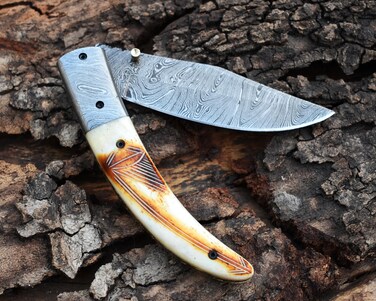 SHINY CRAFTS - Pocket Knives &amp; Folding Knives Folding Knife Cool Pocket Knives - Utility Pocket Knives - Everyday Carry - PlainEdge - Leather Sheath (FK 17)