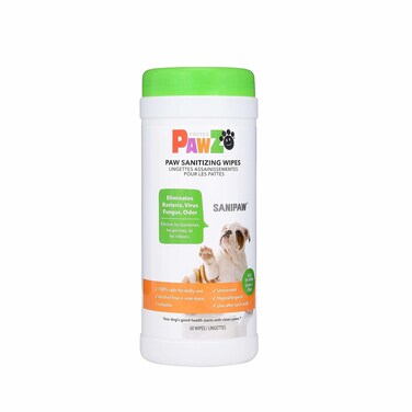 Protex PawZ SaniPaw Odor Eliminating Dog Paw Wipes (60 Wipes) Cleansing Dog Grooming Wipes, Simple &amp; Safe Lickable Ingredients - Paw Cleaner for Dogs, Pet Wipes