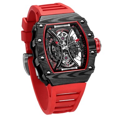 FEICE Watches for Men Automatic Skeleton Watch Waterproof Sapphire Crystal Japanese Movement Mens Wristwatch Anti Shock Business Watch FM602 B_Red