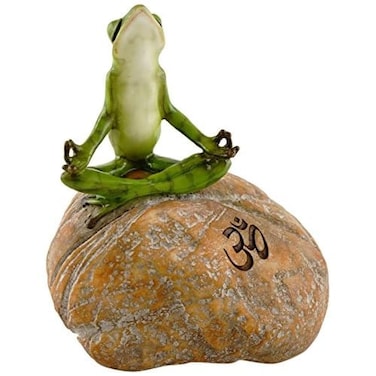 Top Collection Miniature Fairy Garden and Terrarium Statue, Meditating Frog on Rock with Om Symbol