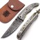 SHINY CRAFTS -Pocket Knife Damascus Hunting Knife OTF Knife Tactical Knife For Men- Handmade Pocket Knives with liner lock Premium Leather Sheath (FK 06)
