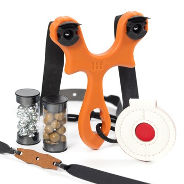 SimpleShot BeanFlip Slingshot with Target and Clay Ammo, for Beginner and Professional Hunting Target Shooting (Orange)