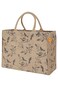 KAF Home Jute Market Tote Bag with Birds Print, Durable Handle, Reinforced Bottom and Interior Zipper Pocket, Generous capacity, 12.5" tall x 17" wide x 7" deep