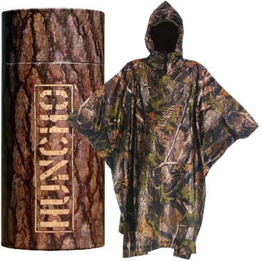 Rain Poncho for Men with Carry Pack - Waterproof Camo Ponchos for Adults with Hood, Extended Back, Adjustable Ventilation