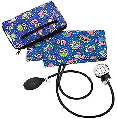Prestige Medical Adult Premium Aneroid Sphygmomanometer with Matching Carry Case, Party Owls Royal (Model: 882-POR)
