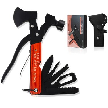 Rose Kuli Camping Accessories Multitool,18 in 1 Multitool Hatchet Gift for Men Women Multitool Camping Axe Hammer Saw Screwdrivers Pliers Birthday Gifts for Dad Husband Boyfriend