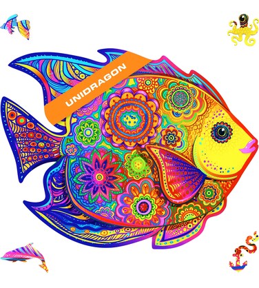 UNIDRAGON Wooden Puzzles for Adults Unique Jigsaw Puzzles - Medium Shining Fish 12.6"x9.6" 196 PCS Deko with Cut 0.03 mm Wood Accuracy Animal