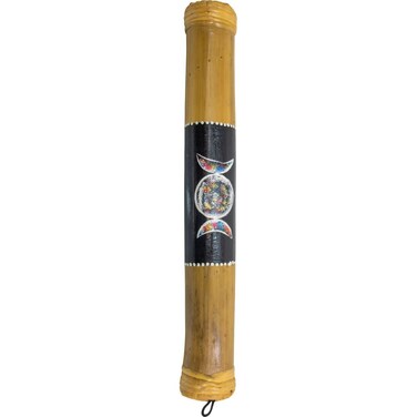 16" Handmade &amp; Painted Bamboo Rainstick Triple Moon Ethically made in Bali