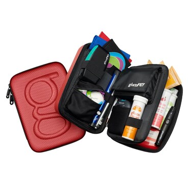 Glucology Diabetes Plus Supplies Case   Portable and Stylish Extra Large Organizer for Daily Use   Perfect for Carrying Blood Sugar Monitor, Insulin Needles, and Medication (Red, Plus)