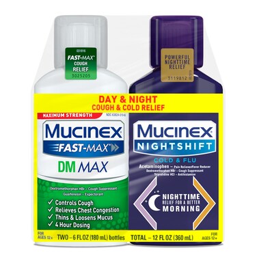 Mucinex FastMax DM Max Cold &amp; Flu Liquid - Thins Mucus, Relieves Cough, Chest Congestion, Pain, Fever, Sneezing, Sore Throat, Runny Nose
