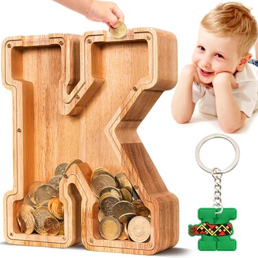 SummiDate Wooden Letter Piggy Bank  Piggy Bank for Boys Girls Toddler  Alphabet K Money Bank  Coin Bank Birthday Gift for Kids Birthday Gift for Kids (K)