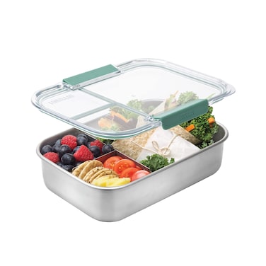 Smash Microwave Safe Stainless Steel 3 Compartment Bento Lunch Box, 44oz