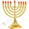 Zion Judaica Glossy Gold Electric Hanukkah Menorah LED Bulbs - Batteries or USB Powered - 4' Cable Included Battery Hanukkiah Chanukah Lights