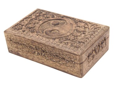 DharmaObjects Yin Yang Hand Carved Jewelry Trinket Keepsake Wooden Storage Box (Large, Yin Yang)