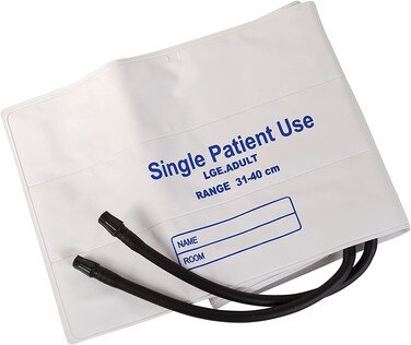 MABIS Single-Patient Use Disposable Blood Pressure Cuffs with Universal Connectors, Two Tubes, 31 to 40 Centimeters, White, 5 per Box