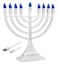 Zion Judaica White Electronic Hanukkah Menorah with Blue LED Flame Shaped Bulbs - Batteries or USB Powered - 4' Cable Included Chanukah Battery Menurah