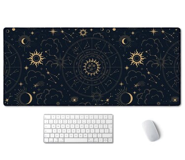 SSOIU Zodiac Wheel Desk Mat, Celestial Desk Pad, Astrology Large Gaming Mouse Pad 35.5x15.7inch XXL Large Big Computer Keyboard Mouse Mat Desk Pad with Non-Slip Base and Stitched Edge for Home Office